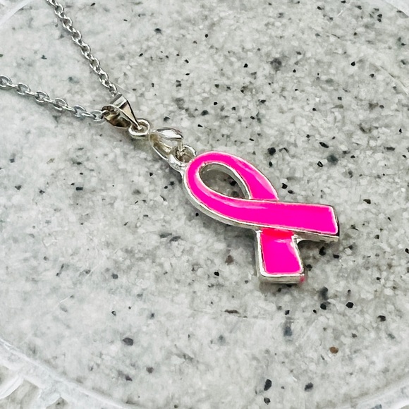 Pink Ribbon Necklace Handmade by a Breast Cancer Survivor Wandering Bunny LLC - Picture 4 of 10